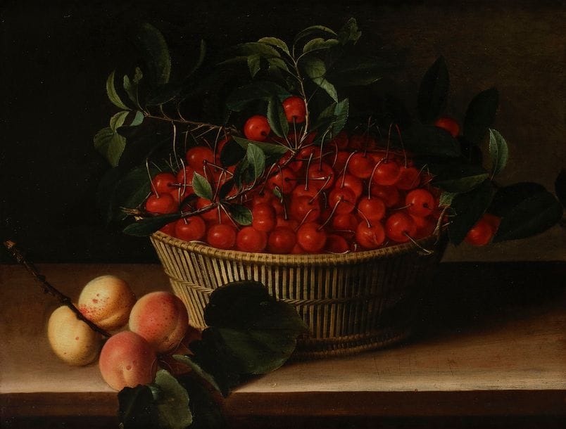 François GARNIER (vers 1600 – Pars, entre 1658 et 1672) 
Et
Louyse MOILLON (Paris 1610 – 1696)
Panier de cerises et branche d'abricots sur un entablement 
Veuillez noter que le panier de cerises est de la main de François GARNIER et la branche d’abricots de la main de Louyse MOILLON.
Panneau de chêne, deux planches, non parqueté
36 x 47 cm
Petites restaurations anciennes

Provenance : 
Galerie Marcus en février 1964 ;
Acquis auprès de cette galerie par Jean Riechers en 1964.

Bibliographie : 
Michel Faré, Le grand siècle de la nature morte en France, Le XVIIe siècle, Paris, 1974, Office du Livre, reproduit p. 64 (Louyse Moillon) ;
Dominique Alsina, Louyse Moillon (Paris, vers 1610-1696), la nature morte au Grand Siècle, Catalogue Raisonné, Édition Faton, Dijon, 2009, p.185, n° 53, fig LIV (Louyse Moillon).

Ce tableau longtemps attribué à Louyse Moillon peut aujourd’hui être rendu à François Garnier. En 2009, Dominique Alsina l’avait donné à Louyse Moillon sur la base d’une photographie en noir et blanc. Après examen de visu, il en attribue désormais la paternité à François Garnier. Il est aisé de confondre les deux mains car François Garnier fut non seulement le beau-père mais aussi le maître de Louyse Moillon. Peintre et marchand de tableaux, Garnier était parfaitement intégré au milieu protestant parisien. 
Ses natures mortes sont typiques du style parisien du début du XVIIe siècle et en particulier de la production des peintres protestants : sobres et épurées, elles invitent à la méditation. Ici, un panier de cerises repose au centre de la composition sur un entablement avec, à ses côtés, quatre abricots accrochés à un morceau de branche. François Garnier était maître dans l’art de la représentation des fruits rouges et notamment des cerises qu’il peint ici avec un aspect porcelainé et brillant. Le détail de la représentation des branches et des feuilles de cerisier est d’une grande virtuosité. La composition de ce tableau