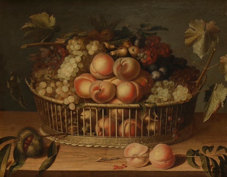 Paul DORIVAL
(Grenoble 1604 - 1684)
Corbeille de fruits sur un entablement de bois
Toile
59 x 69 cm
Restaurations anciennes

Notre composition est presque similaire au tableau vendu à Paris (25 juin 2003 (Sotheby’s), n° 8), dont les raisins, pêches, prunes, petits poires et les feuilles de vignes sont identiques à ceux représentés sur notre tableau, ainsi que les deux pêches au premier plan. La branche de groseilles y est absente, et la bogue de châtaigne y est remplacée par quatre noix. La place des fruits visibles à l’intérieur du panier est aussi légèrement différente.

Grâce à deux corbeilles de fruits signées et datée respectivement de 1660 et 1666 au verso, un corpus extrêmement réduit, de moins d’une dizaine de natures mortes, a pu être rendu à Paul Dorival, peintre grenoblois sur lequel on ne possède que très peu de documents biographiques. Ces compositions frontales, aux paniers en osier remplis de grappes de raisins, montrent une connaissance de la peinture nordique et ont été rapprochées d’Isaak Soreau (voir n° 11 du catalogue de cette vente) et de Louyse Moillon (voir n° 9 du catalogue de cette vente) (sur l’artiste, Michel Faré, Le Grand siècle de la nature morte en France, le XVIIe siècle, Fribourg, 1974, p. 144 -145).

Nous remercions Monsieur Fabrice Faré qui a confirmé son authenticité après l’avoir examiné de visu.
