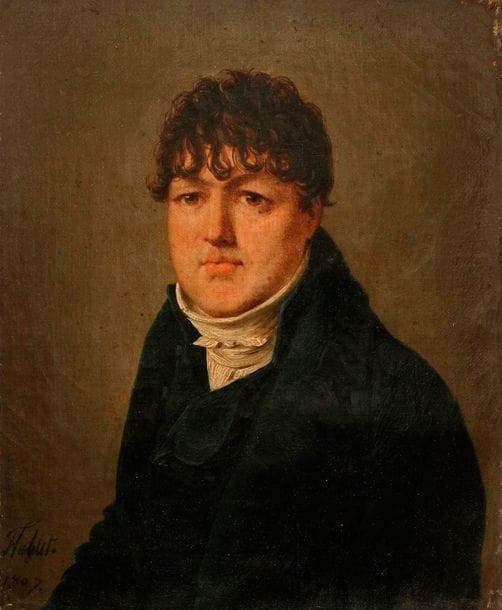 François SABLET 

(Morges 1745 - 1819 Nantes)

Portrait d'homme en buste

Toile

23,5 x 19,5 cm

Signée et datée en bas à gauche : FSablet / 1807

Inscription au revers 

Petits manques