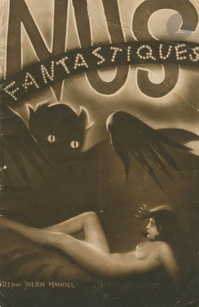 MANDEL, JULIEN (1872-1935)
Nus fantastiques vus par Julien Mandel.
Paris Art Éditions, Paris, 1932.
In-8 (27,3 x 17,5 cm). Édition originale, brochée. 32 photographies sépia imprimées en héliogravure. Couverture souple illustrée d’un photomontage (usures).