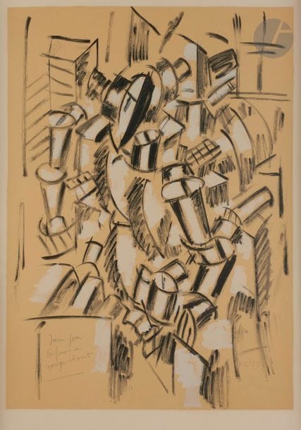 Fernand LÉGER (1881-1955) (d’après)
Dessin pour « La Femme en rouge et vert », vers 1960
Lithographie en couleurs d’après une œuvre de 1913.
Épreuve sur vélin crème fort, numérotée au crayon. Tirage à 300 épreuves. 
Cadre. 
73 x 52 cm

Le dessin original (gouache et encre) figure dans les collections du Centre Pompidou sous le numéro d’inventaire AM 1984-580 et provient de la donation Louise et Michel Leiris.