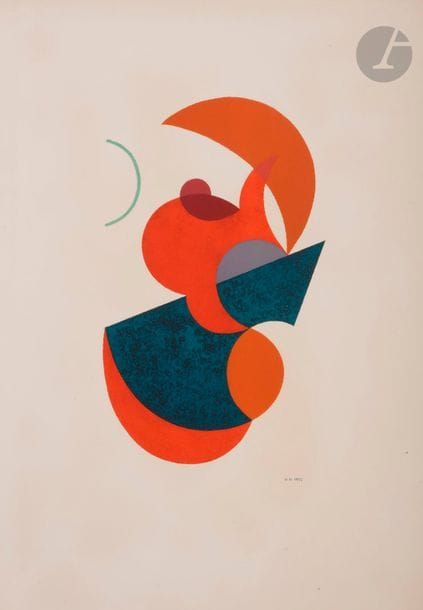 Henri NOUVEAU (Henrik NEUGEBOREN, dit) [franco-roumain] (1901-1959)
Composition, 1953
Lithographie en couleurs.
Épreuve sur vélin. 
Cadre.
À vue : 70 x 48 cm