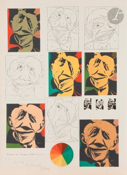 Pol BURY [belge] (1922-2005)
Étude pour « Les Demoiselles d’Avignon », 1973.
Lithographie en couleurs.
Épreuve sur vélin blanc fort, justifiée « H.C. », dédicacée et signée au crayon.
76 x 55,5 cm