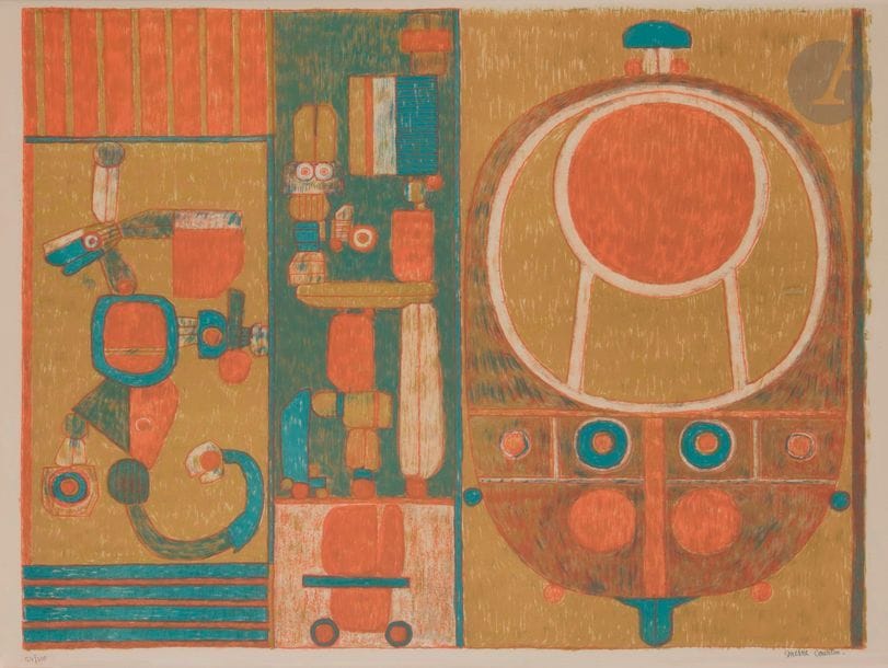 Pierre COURTIN (1921-2012)
La Vérité cruelle d’un ancien jeu, 1970
Lithographie en couleurs.
Épreuve sur vélin, numérotée et signée au crayon. Tirage à 300 épreuves. Prisunic éd.
Cadre.
50 x 65 cm

Bibliographie : 
Putman 397.