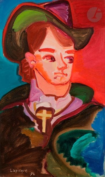 Charles LAPICQUE (1898-1988)
Le Chef vendéen, 1972
Huile sur toile.
Signée et datée en bas à gauche.
Datée et titrée au dos.
55 x 33 cm

Bibliographie : 
Bernard Balenci, Lapicque. Catalogue Raisonné de l'œuvre peint et de la sculpture, précédé d'une étude critique de Elmina Auger, Textes inédits de Charles Lapicque, Paris, Mayer, 1972, reproduit sous le n°757.