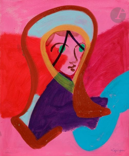 Charles LAPICQUE (1898-1988)
Madone
Huile sur papier.
Porte le timbre de l'atelier en bas à droite.
46 x 38 cm