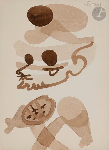 Charles LAPICQUE (1898-1988)
Étude de personnage, 1973
Lavis d'encre.
Signé et daté en haut à droite.
33 x 24 cm
