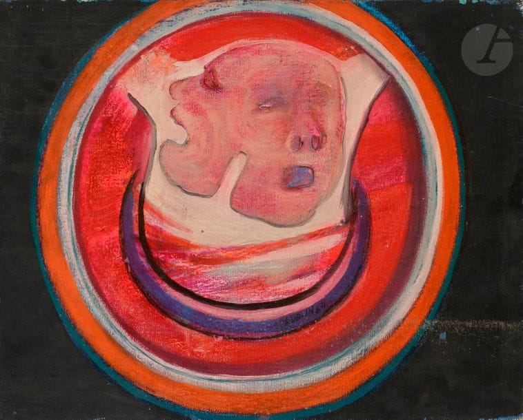 Léa LUBLIN [franco-polonaise] (1929-1999)
Visages, 1964
Huile sur toile.
Signée et datée dans la composition.
Signée et datée au dos.
(Petits manques).
33 x 41 cm
