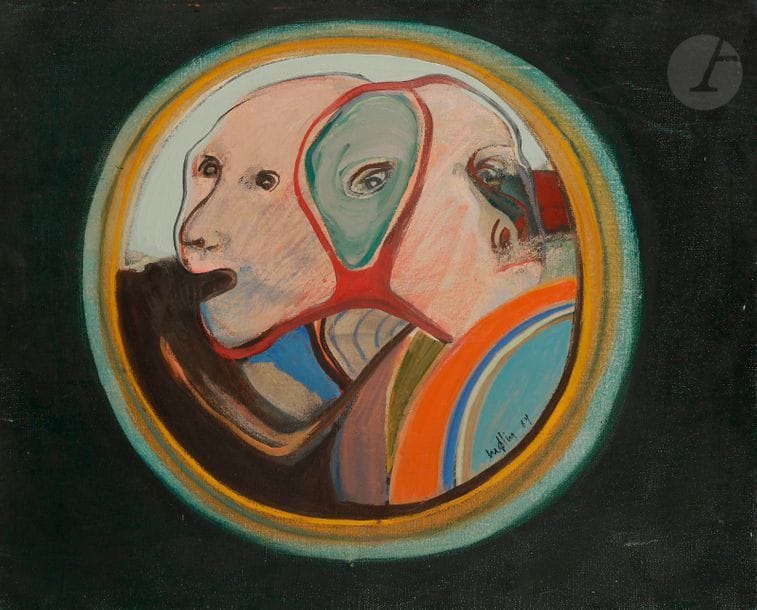Léa LUBLIN [franco-polonaise] (1929-1999)
Visages, 1964
Huile sur toile.
Signée en bas à droite.
33 x 41 cm