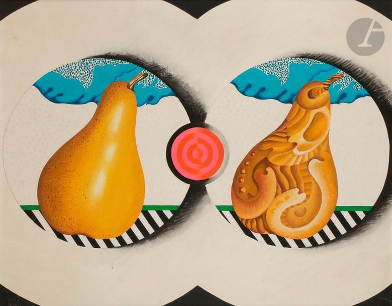 Concetto POZZATI [italien] (1935-2017)
Pere domestiche a prezze speciale, 1965
Huile sur toile.
Signée et datée en pied.
Signée, datée et titrée au dos.
(Petit accident).
60 x 75 cm

Provenance : 
Galleria de Foscherari, Bologne, Italie (étiquette au dos).