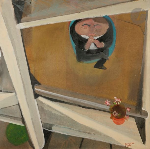 Gérard TISSERAND (1934-2010)
Un Monsieur quelconque, 1964
Huile sur toile.
Signée et datée en bas à droite.
Signée, datée et titrée au dos.
100 x 100 cm