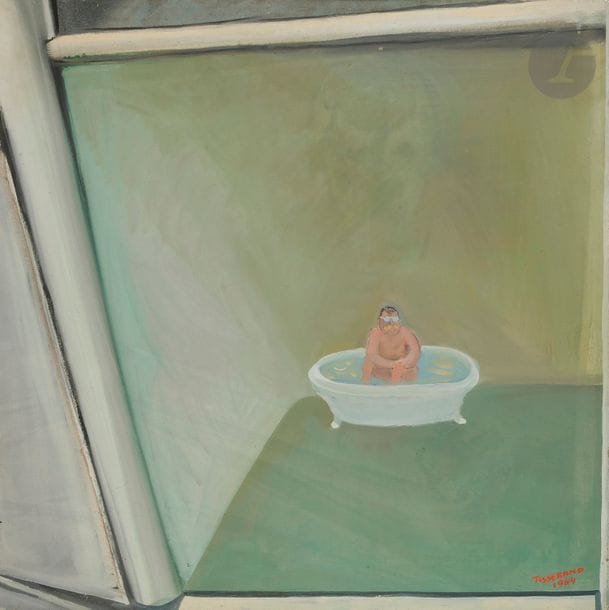 Gérard TISSERAND (1934-2010)
Au bain, 1964
Huile sur toile.
Signée en bas à droite.
80 x 80 cm