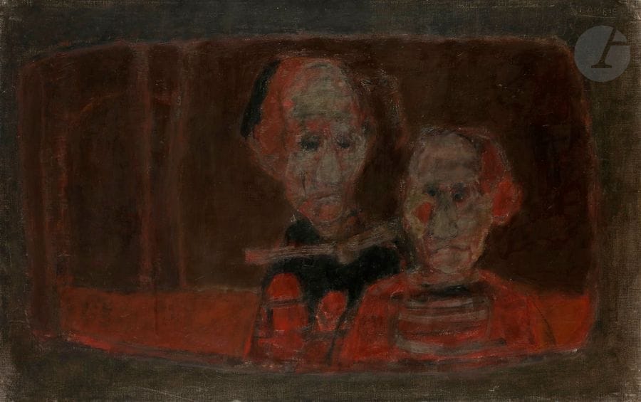 Paul RAMBIÉ (né en 1919)
Deux personnages, 1965
Huile sur toile.
Signée en haut à droite.
Datée au dos.
65 x 100 cm