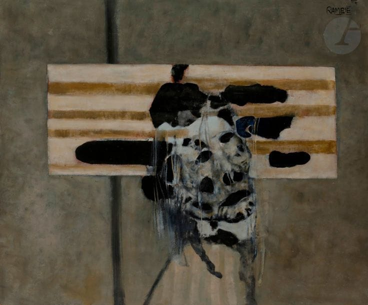 Paul RAMBIÉ (né en 1919)
Masque, 1974
Huile sur isorel.
Signée en haut à droite.
Datée au dos.
60 x 73 cm