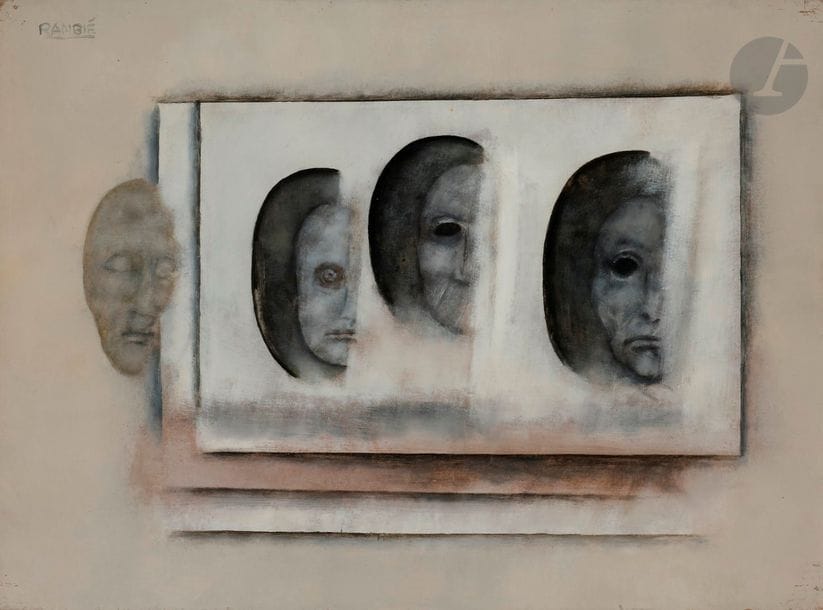 Paul RAMBIÉ (né en 1919)
Quatre têtes émergentes, 1980
Huile sur isorel.
Signée en haut à gauche.
Datée et titrée au dos.
(Usures).
54 x 73 cm