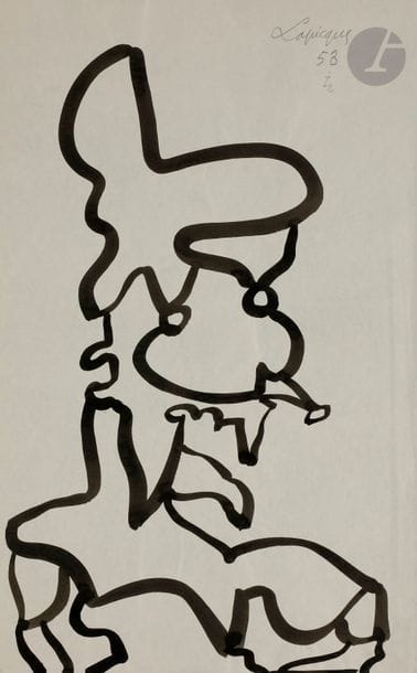 Charles LAPICQUE (1898-1988)
Le Doge, 1953
Lavis d'encre.
Signé et daté en haut à droite.
44 x 28 cm