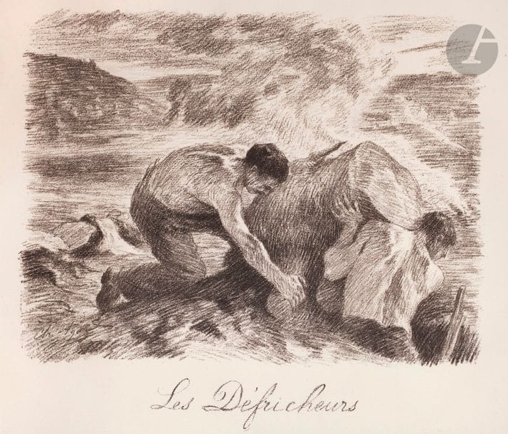 Charles Agard (1856-1914) 
Les Défricheurs. (Pl. 25 de l’album des Temps Nouveaux). 1901. Autographie. 310 x 215. Dardel 84. Belle épreuve sur vergé. Marges. Cadre.