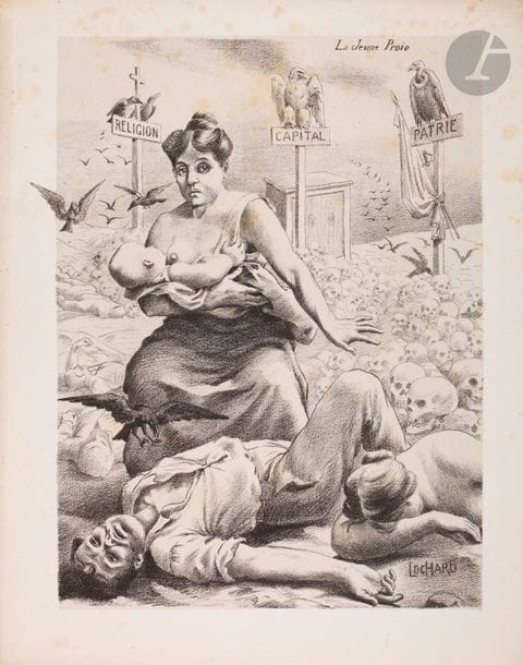 Félix Lochard (1874-1951) 
La Jeune proie. (Pl. 28 de l’album des Temps Nouveaux). 1901. Lithographie. 355 x 475. Dardel 87. Belle épreuve sur chine appliqué. Rousseurs claires éparses. Infimes accidents aux bords du feuillet. Toutes marges.
