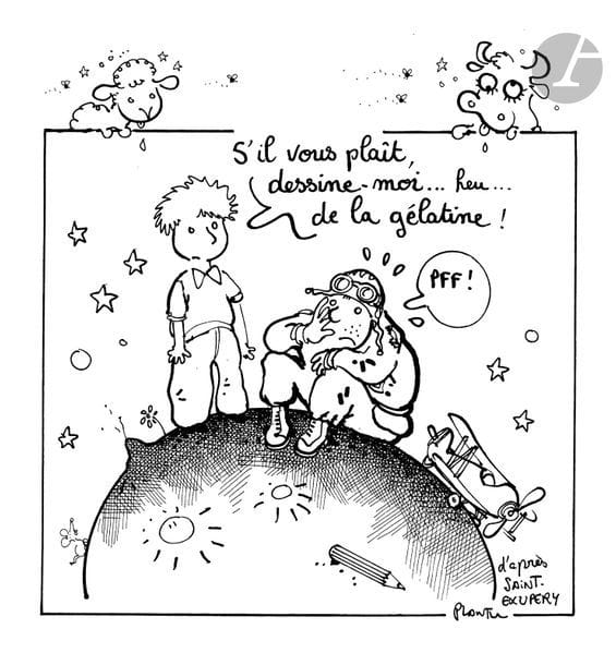 Jean Plantureux dit PLANTU (né en 1951)
Agriculture - Vache folle - S’il vous plaît, dessine-moi heu… de la gélatine !, 20 juin 1996
Encre et feutre.
Signée en bas à droite.
22 x 20 cm