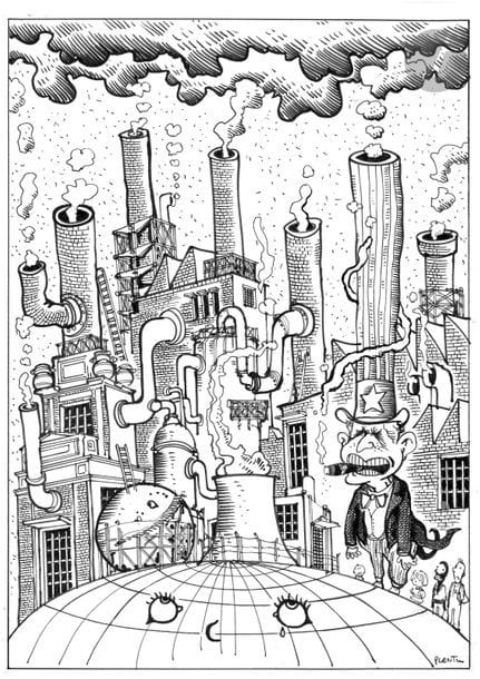 Jean Plantureux dit PLANTU (né en 1951)
Environnement - Pollution [Georges Bush], 5 avril 2001
Encre et feutre.
Signée en bas à droite.
29.5 x 21 cm

Joint : le tirage couleur.