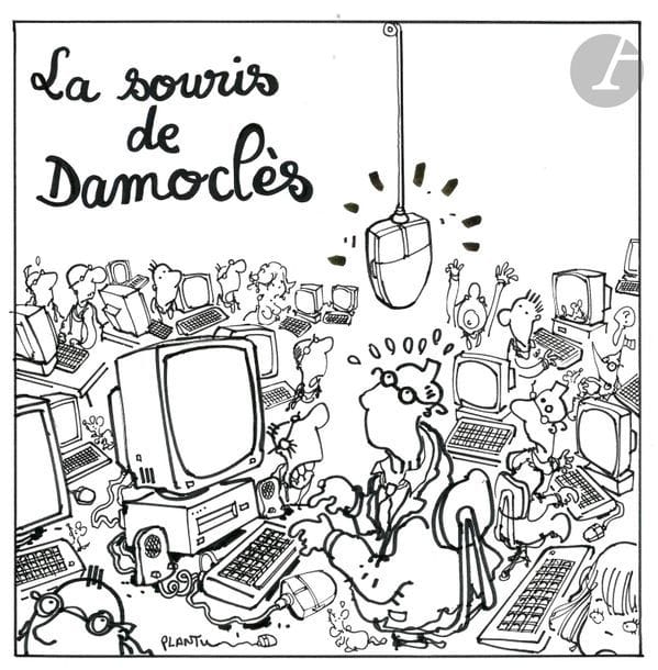 Jean Plantureux dit PLANTU (né en 1951)
Société - La Souris de Damoclès, 13 juin 2001
Feutre.
Signé en bas à gauche.
23 x 20.5 cm

Joint : le tirage couleur.