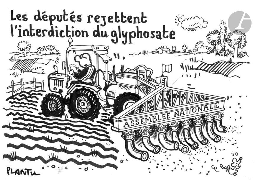 Jean Plantureux dit PLANTU (né en 1951)
Environnement - Glyphosate
Feutre.
Signé en bas à gauche.
21 x 32 cm

Joint : le tirage couleur.