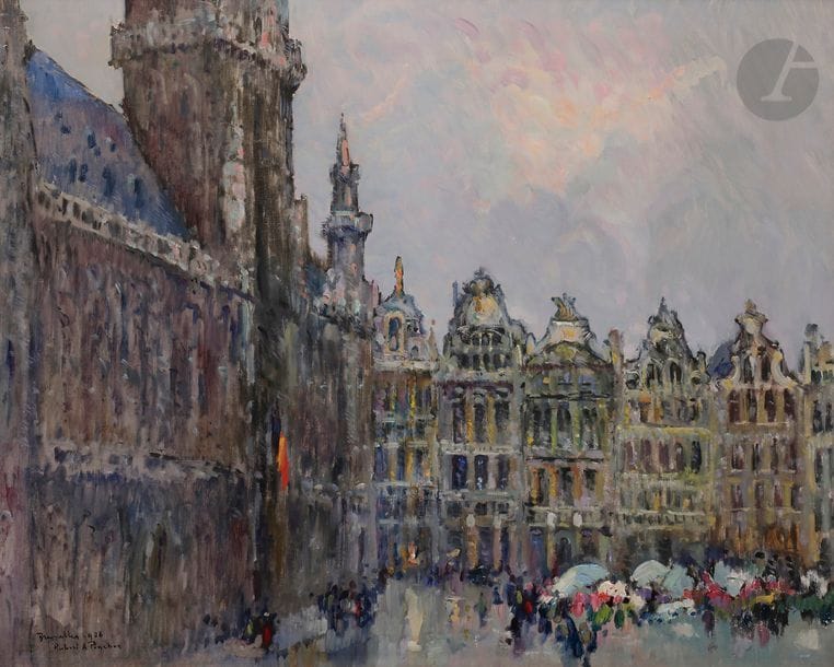 Robert-Antoine PINCHON (1886-1943)
Bruxelles, pluie sur la Grand-Place, 1928
Huile sur toile.
Signée, datée et située en bas à gauche.
65 x 81 cm

Provenance : 
Succession G., Normandie.

Un certificat de Monsieur Alain Letailleur sera remis à l'acquéreur.
Cette œuvre sera référencée au Catalogue Raisonné de Robert-Antoine Pinchon en préparation par Monsieur Alain Letailleur sous le n°1165.
