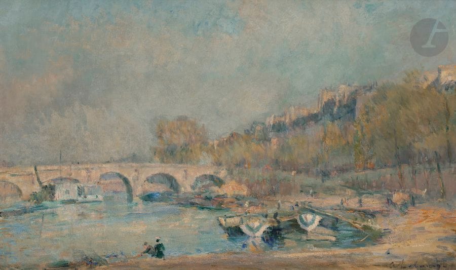Albert LEBOURG (1849-1928)
Paris, Le Pont Marie en été
Huile sur toile.
Signée en bas à droite.
40 x 65 cm

Provenance : 
Succession G., Normandie.

Exposition : 
Albert Lebourg, Galerie Georges Petit, Paris, 3 - 19 novembre 1923 (étiquette au dos).

Bibliographie :
Léonce Bénédite, Albert Lebourg, Paris, Éditions des Galeries Georges Petit, 1923, n°701, reproduit p. 274.