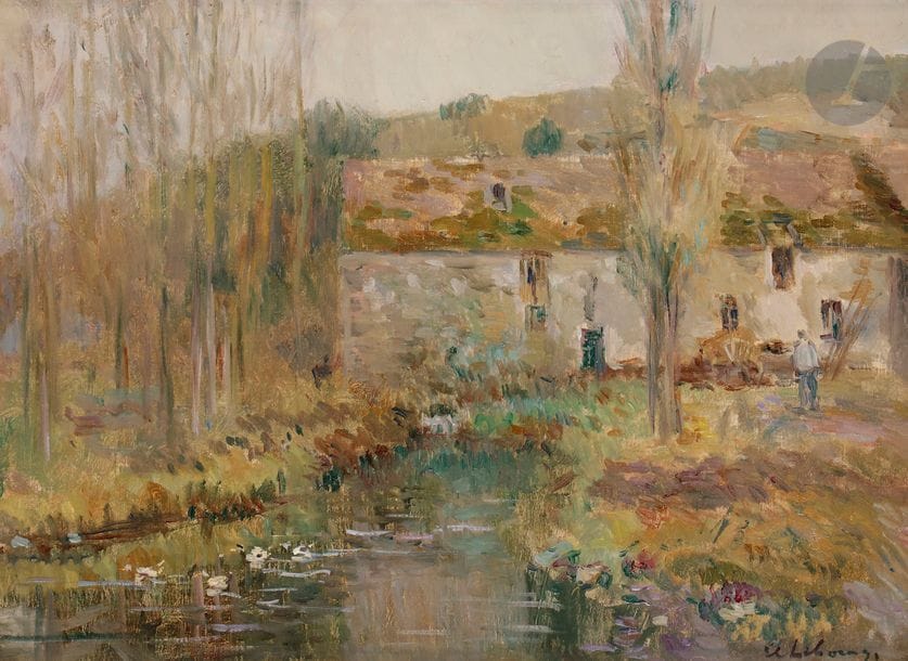 Albert LEBOURG (1849-1928)
Normandie, paysage au moulin
Huile sur toile.
Signée en bas à droite.
40 x 55 cm

Provenance : 
Succession G, Normandie.

Bibliographie :
Probablement cité sous le nom Une Ferme à Hondouville, matinée d'automne, in Léonce Bénédite, Albert Lebourg, Paris, Éditions des Galeries Georges Petit, 1923, n°516, non reproduit.