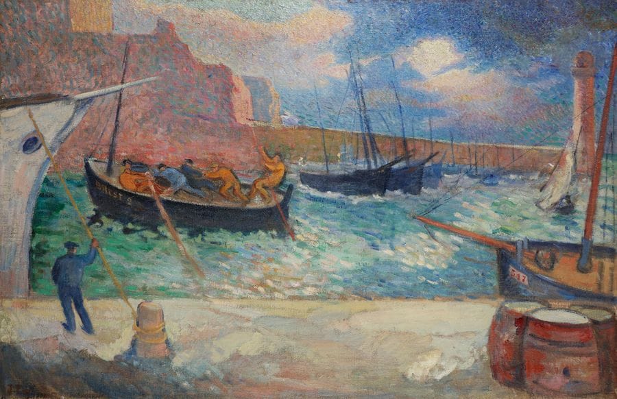 *Jean PUY (1876-1960)
Tempête à Belle-Île-en mer, 1901
Huile sur toile.
Signée et datée en bas à gauche.
Située au dos sur le châssis.
(Rentoilé).
100 x 150 cm

Provenance :
Collection Chrysler.

Expositions :
- Galerie des Archers, Lyon, 1930, n°14.
- Jean Puy, Musée Joseph Déchelette, Roanne, 1976, n°12, reproduit au catalogue.
- Jean Puy, Petit-Palais, Genève, 1977, n°2.
- Post-impressionnisme 1880-1910, Musée du Petit-Palais, Genève, 1er juillet - 30 septembre 1980 (étiquette au dos).
- Les Peintres de Belle-Île-en-mer sur les pas de Monet, Musée des Jacobins, Morlaix, 6 juillet - 6 novembre 1994, n°71.
- Impressionnistes et Néo-impressionnistes en Bretagne, Musée des Beaux-Arts, Quimper, 1999, n°49.
- Jean Puy, l'après-midi d'un fauve, Musée Joseph Déchelette, Roanne, 2000.

Bibliographie :
- Henri Belbéoch, Florence Clifford, Belle-Île en Art, Plovénez-Porzay, 1991, reproduit p. 100.
- Colette E. Bidon, Jean Puy, peintre fauve au cœur tendre, ABC Décor, n°262, juin 1987, reproduit p. 33.
- Suzanne Limouzi, Louis Fressonnet-Puy, Jean Puy, Roanne, Les Amis de Jean Puy, 2000, reproduit p. 202.
- Catalogue Raisonné de l'œuvre peint de Jean Puy (1876-1960), sous la direction de Suzanne Limouzi et Louis Fressonnet-Puy, Roanne, Les Amis de Jean Puy, 2001, n°10003, reproduit p. 46.
