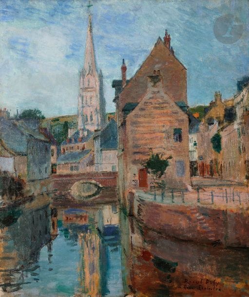 Raoul DUFY (1877-1953)
Canaux à Harfleur, 1903
Huile sur toile.
Signée et dédicacée " à Léon Lesieutre " en bas à droite.
(Rentoilée).
80 x 68 cm

Provenance : 
- Vente Le Havre Enchères, Le Havre, 26 février 2006, n°44. 
- Succession G., Normandie. Acquis lors de cette dernière.

Ce tableau figurera dans le 2e supplément du catalogue des peintures de Raoul Dufy en préparation par Madame Fanny Guillon-Laffaille.