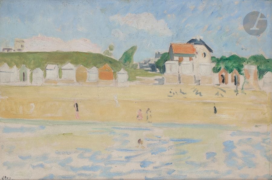 Jean PUY (1876-1960)
Plage de Bénodet
Huile sur panneau.
Signée en bas à gauche.
Signée et située au dos.
38 x 55 cm

Provenance : 
Collection de madame G. L., Paris.