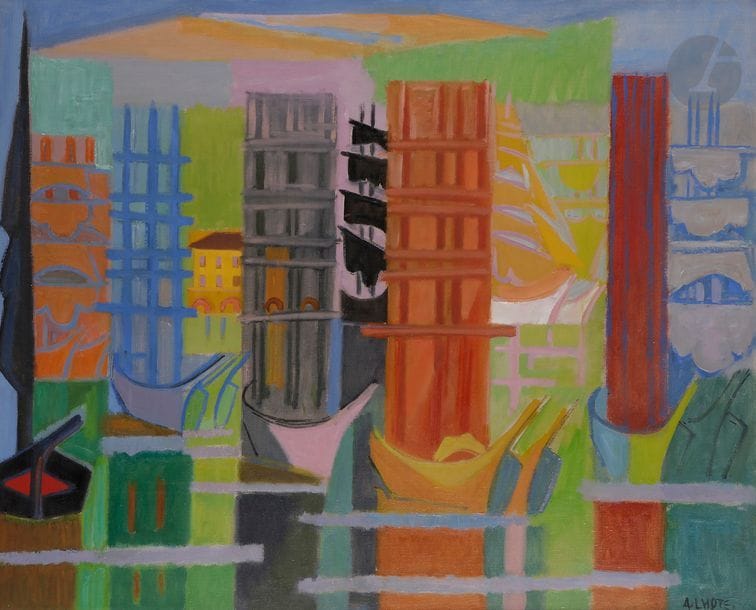 André LHOTE (1885-1962)
Bordeaux de ma jeunesse, 1945
Huile sur toile.
Signée en bas à droite.
81 x 100 cm

Provenance : 
Collection Édouard des Courières, Tanger, Limoges, Bordeaux. Acquis directement auprès de l'artiste.

Exposition : 
- First exhibition. Recent works of André Lhote, Anglo-French art center, Londres, 1946, n°6, reproduit : Bordeaux of my youth.
- André Lhote, Musée National d'Art Moderne, Paris, octobre-décembre 1958, n° 72, reproduit planche XV (étiquette sur le cadre).
- Hommage à André Lhote, Musée municipal, Limoges, 1962, n°11.

Bibliographie : 
Anatole Jakovsky, André Lhote, 48 reproductions commentées par le peintre, Paris, Éditions Librairie Floury, 1947, n°42, reproduit.

Ce tableau a été authentifié par Simone Lhote le 7 mars 1973.

Nous remercions Madame Dominique Bermann-Martin pour les informations contenues dans cette notice.