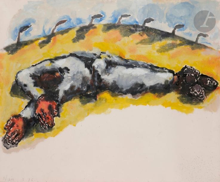Jean-Charles BLAIS (né en 1956)
Homme endormi au vallon, 1986
Huile sur papier.
Signée et datée en bas à gauche.
82 x 102 cm