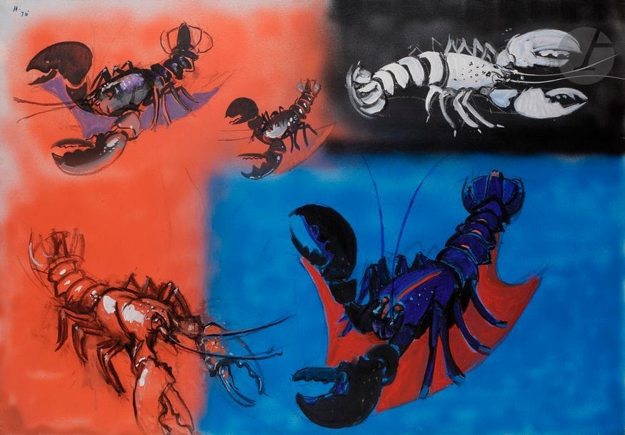 Jean HÉLION (1904-1987)
Les Homards, 1975
Huile sur toile.
Monogrammée et datée en haut à gauche.
Signée, datée et titrée au dos.
81 x 116 cm

Cette œuvre est répertoriée dans le Catalogue Raisonné de l’œuvre peint de Jean Hélion sous le n° 383 (http://www.helion-cat-rais.com).