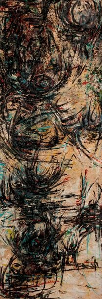 Iaroslav Sossountzov SERPAN [russe] (1922-1976)
Oenoes, 1955
Huile sur toile.
Signée en bas à droite.
Signée, datée et titrée au dos.
(Accident et manques).
98 x 35 cm

Exposition :
Serpan : 1922-1976, Fondation nationale des arts graphiques et plastiques, Paris, 22 février - 4 avril 1983, préface de Gérard Gassiot-Talabot, n° 473, répertorié p. 64 (non reproduit).