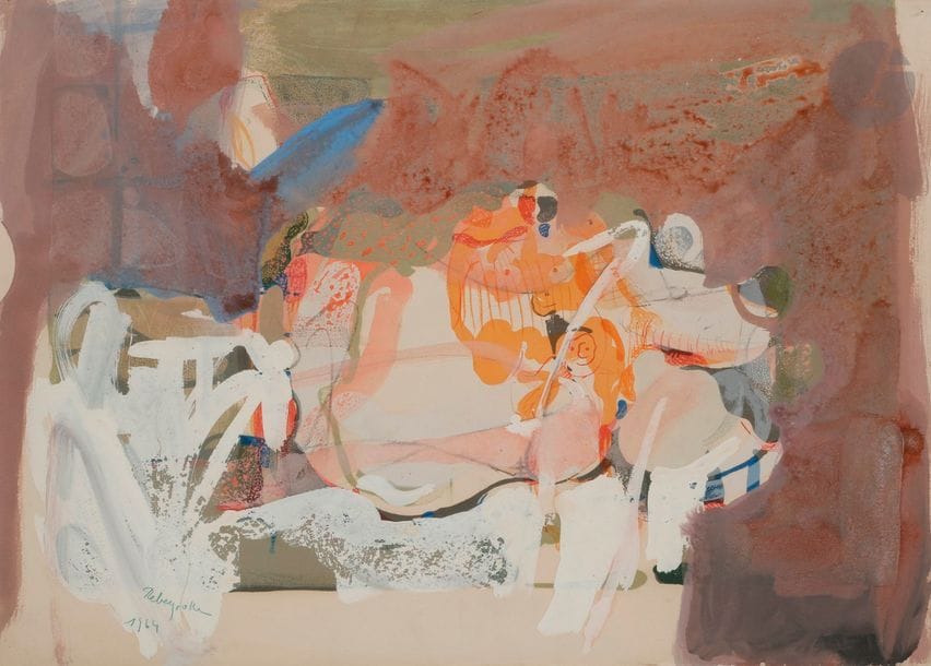 Paul REBEYROLLE (1926-2005)
Nu, 1964
Gouache.
Signée et datée en bas à gauche.
50 x 64 cm

Provenance : 
Galerie ABC, Genève (étiquette au dos).