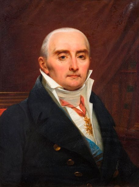 Baron Antoine-Jean GROS 
(Paris 1771 - Meudon 1835)
Portrait d’Antoine Roy, comte Roy (Savigny 1764 - Paris 1847)
Sur sa toile d’origine.
Signée en bas à droite sur l’entablement : GROS
75 x 60 cm

Provenance : 
Dans la famille du modèle.
Par descendance directe.

Bibliographie : 
J. Tripier Le Franc, Histoire de la vie et de la mort du Baron Gros..., Paris, 1880, page 676, à la date de 1820 : « grandeur naturelle, mais sur une petite toile ».

Œuvre en rapport : 
Lithographie de Delpech.
 Antoine Roy est nommé trois fois ministre des Finances entre 1818 à 1829. Sous l’Ancien Régime, il étudie au collège de Langres, sa ville natale, avant de faire son droit à Paris. Reçu avocat en 1785, il défend le journaliste Durosoy en 1792 ainsi que des accusés de l’insurrection du 13 vendémiaire en l’an III. Il s’oppose à Napoléon lors des Cent-jours, en tant que représentant du département de la Seine à la Chambre. Il siège comme député de la Seine de 1815 à 1821 et est fait chevalier de l’Ordre du Saint-Esprit et de Saint-Michel en 1830, puis est promu Grand-croix de la Légion d’honneur en 1845. Dans ce portrait, il porte la cravate des commandeurs de la Légion d’honneur dont il reçoit le titre en 1821 et le ruban bleu de l’ordre du Saint-Esprit.

Sa fille, Alexandrine Laure épouse Auguste-Frédéric, marquis de Talhouët, en 1817. Le portrait de son père passe ensuite dans cette branche comme l’indique les étiquettes au verso.

Gros reprend l’atelier de son maître David et s’impose comme le portraitiste officiel de la Restauration. Ce tableau est à placer entre le Portrait du comte Alcide de la Rivaillière (Salon de 1819, Paris, musée du Louvre), celui du comte Chaptal, ministre de l’Intérieur (Salon de 1824, Versailles, musée national du château) et celui de Pierre-Jacques Orillard, comte de Villemanzy (Salon de 1827, Paris, musée du Louvre).