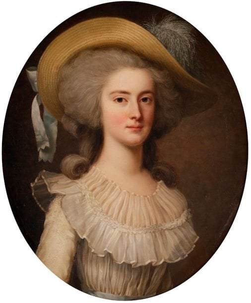 Adolf Ulrich WERTMULLER 
(Stockholm 1751 - Wilmington, USA 1811)
Portrait du comte de Reverseaux de Rouvray 
Portrait de la comtesse de Reverseaux de Rouvray
Paire de toiles ovales.
Signées, localisées et datées, l’une à droite et l’autre à gauche : 
A. Wertmuller S : / à Paris 1784
Le second : Wertmuller / Paris 1785.
Restaurations anciennes.
63 x 52 cm
 Marie Thérèse Honorine née de Montignot épouse Gabriel Jacques Nicolas Guéaux de Reverseaux de Rouvray (1744-1828).
Gabriel Jacques Nicolas est le petit-fils de Philippe Guéau, écuyer puis conseiller du Roi et lieutenant général du Baillage de Chartres.
Il est le fils de Jacques Étienne Guéau et de Marie d’Angélique le Noir.
