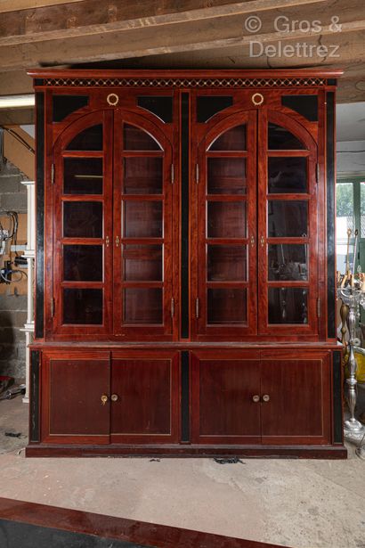 Very important two-part bookcase in varnished...