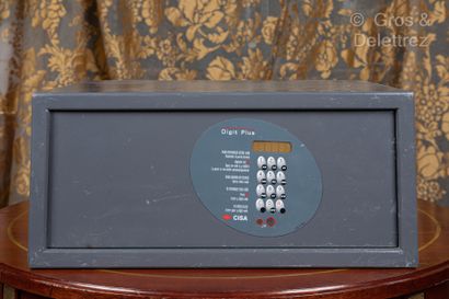Pair of grey lacquered metal hotel chests...