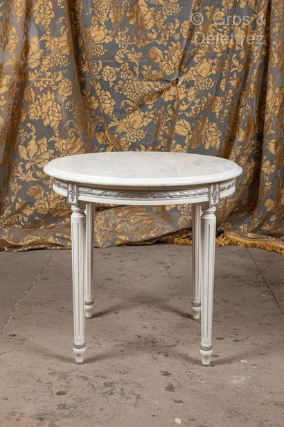 Small side table in white and silver lacquered...