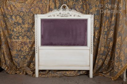 White and silver lacquered wood headboard...
