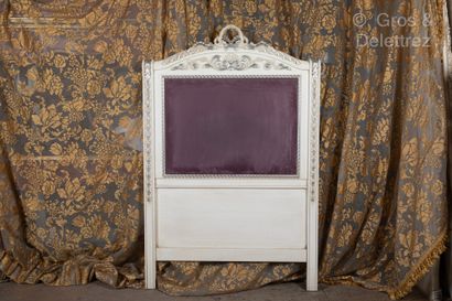 White and silver lacquered wood headboard...