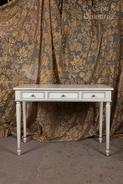 White lacquered wood and silver desk table...
