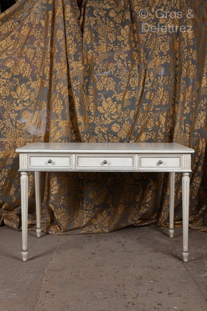 White lacquered wood and silver desk table...