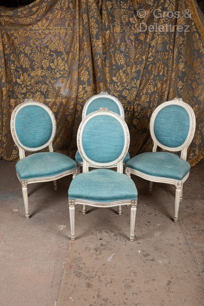 Suite of four white and silver lacquered...