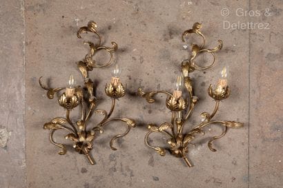 Pair of large gilded metal sconces decorated...