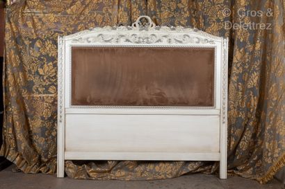 White and silver lacquered wood headboard...