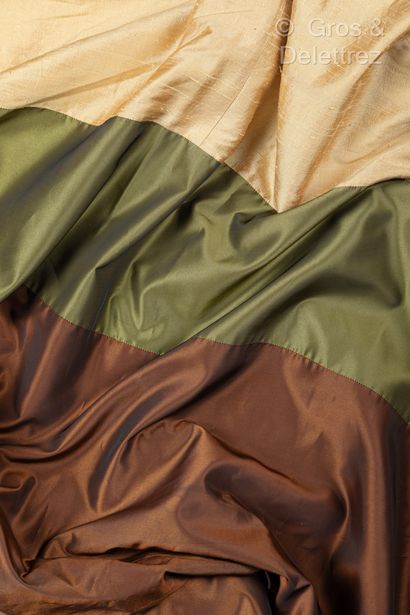 Pair of gold mottled silk-like curtains with...
